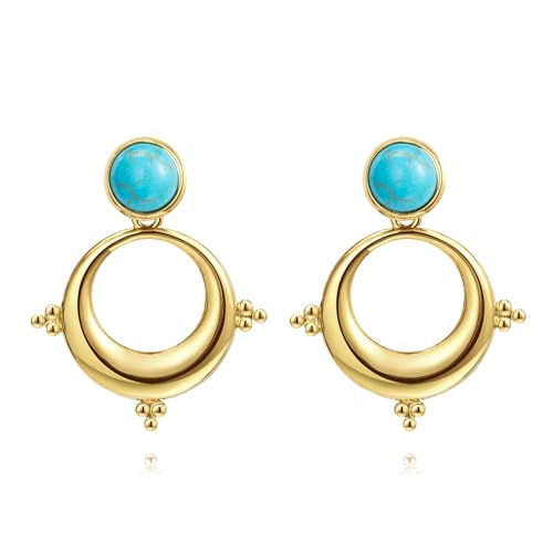 Edelstein Ohrringe Gold Creolen Gold, Tropfen Ohrringe Gold Hängend Hypoallergene Edelstahl Ohrringe Damen Statement Schmuck Damen, Geschenke Für Frauen (Blau Türkis) von Joo&Rind