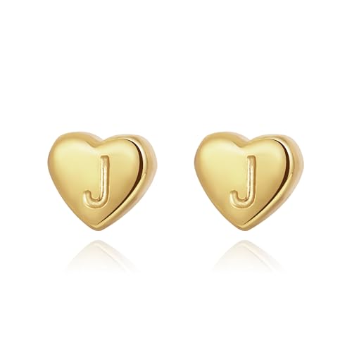 Joo&Rind Ohrstecker Gold mit Buchstaben, Herz Ohrringe Gold, Edelstahl Ohrringe Damen mit 18k Vergoldet, Hypoallergen Schmuck für Damen, Personalisierte Geschenke für Frauen von Joo&Rind