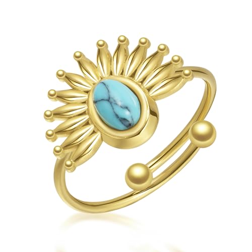 Joo&Rind Ringe Frauen, Ring Damen mit Türkis Edelstein, 14k Vergoldete Edelstahl Ringe Damen, Offener Verstellbar Gold Ring, Hypoallergen Schmuck Damen, Geschenke für Frauen Joo&Rind Ringe Frauen, Ring Damen mit Türkis Edelstein, 14k Vergoldete Edelstahl Ringe Damen, Offener Verstellbar Gold Ring, Hypoallergen Schmuck Damen, Geschenke für Frauen von Joo&Rind