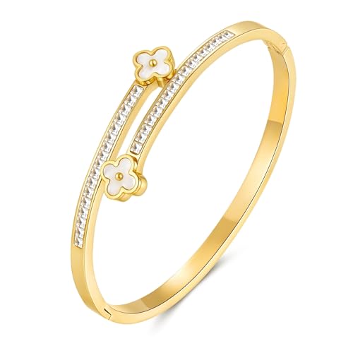 Joo&Rind Kleeblatt Armbänder Damen Gold Clover Armreif Damen 18K Vergoldete Armband Edelstahl Schmuck Geschenk für Frauen von Joo&Rind