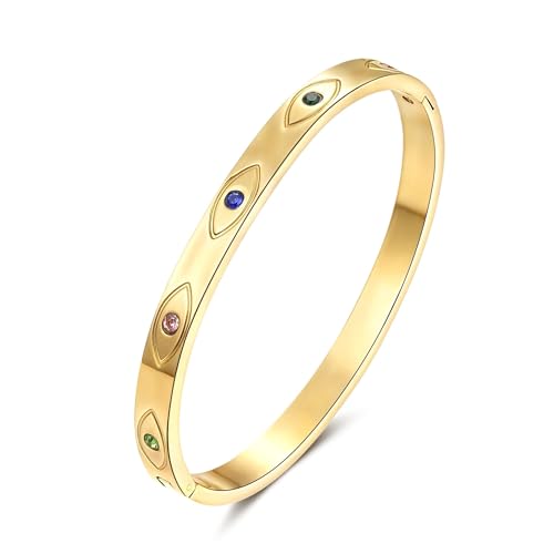 Joo&Rind Böser Blick Armband Gold Damen mit Cubic Zirkonia 18K Vergoldete Auge Armbänder Edelstahl Damen Armreif Wasserfest Schmuck Geschenk für Frauen von Joo&Rind