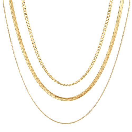 Joo&Rind 3Pcs Halsketten Damen Gold, Mehrschichtige Goldkette Damen, Gestapelt Verstellbare Layered Kette Halskette für Mädchen, Schmuck Geschenke für Frauen von Joo&Rind