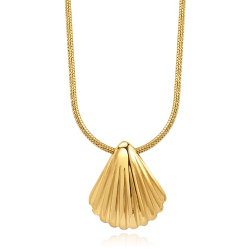 Joo&Rind Halskette Damen mit Anhänger, Stapelbar 18K Goldkette Damen, Jakobsmuschel Halskette Choker Kette Damen, Hypoallergen Edelstahl Schmuck Geschenke für Frauen von Joo&Rind