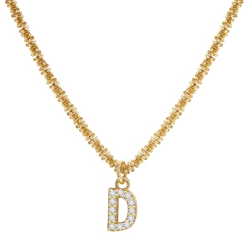 Joo&Rind Halskette Damen Gold, Kette mit Buchstaben Anhänger Helle Französische Halsketten mit Diamanten 18 Vergoldete Ketten Hypoallergene Schmuck Damen Geschenke für Frauen von Joo&Rind