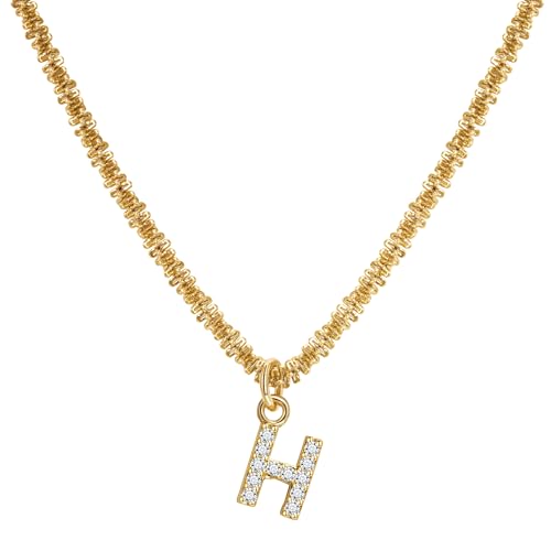 Joo&Rind Halskette Damen Gold, Kette mit Buchstaben Anhänger Helle Französische Halsketten mit Diamanten 18 Vergoldete Ketten Hypoallergene Schmuck Damen Geschenke für Frauen von Joo&Rind