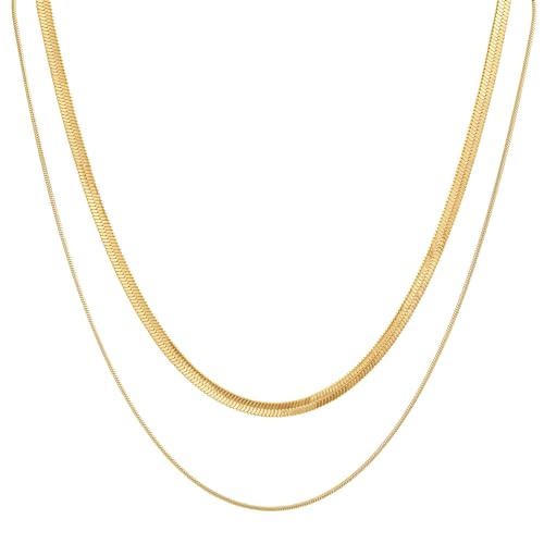 Joo&Rind 2Pcs Halsketten Damen Gold, Mehrschichtige Goldkette Damen, Gestapelt Verstellbare Layered Kette Halskette für Mädchen, Schmuck Geschenke für Frauen von Joo&Rind