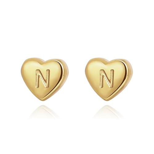 Joo&Rind Herz Ohrringe Gold mit Buchstaben 18K Vergoldet Ohrstecker Ohrringe Damen Edelstahl Hypoallergene Wasserfeste für Frauen Schmuck Geschenke von Joo&Rind
