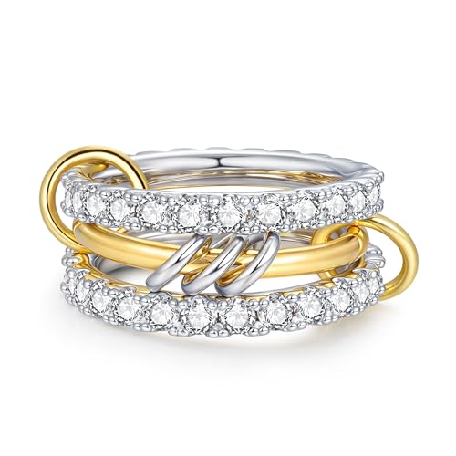 Joo&Rind Ringe Gold Damen Stapelring 14K Vergoldet Wasserfest mit Zirkonia Stapelbar Ring Gold Hypoallergene Schmuck Geschenk für Frauen von Joo&Rind