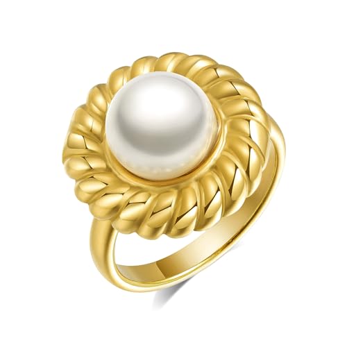 Joo&Rind Ringe Frauen, Ring Damen mit Obsidian, Edelstahl Ringe Gold Wasserfest - Freundschaftsringe & Partnerringe, Modeschmuck Geschenk für Frauen von Joo&Rind
