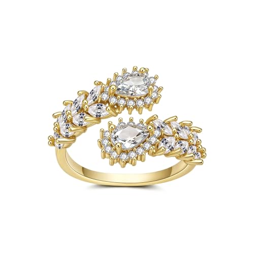 Joo&Rind Ringe Gold Damen Kleeblatt Verstellbar Ring aus Zirkonia 14K Vergoldet Wasserfest Glücksbringer Schmuck Geschenk für Frauen von Joo&Rind