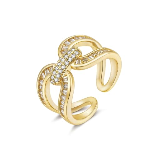 Joo&Rind Ringe Gold Damen Kleeblatt Ring Verstellbar aus Zirkonia 14K Vergoldet Wasserfest Glücksbringer Schmuck Geschenk für Frauen von Joo&Rind
