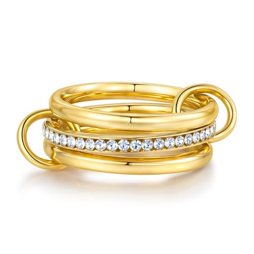 Joo&Rind Stapelringe Damen Gold – 3er-Set Anlaufbeständiger Edelstahl Gold Linked Ring, Modisches Schmuckset für Alltag & besondere Anlässe (3er-Set, 18.75 (59.5)) von Joo&Rind