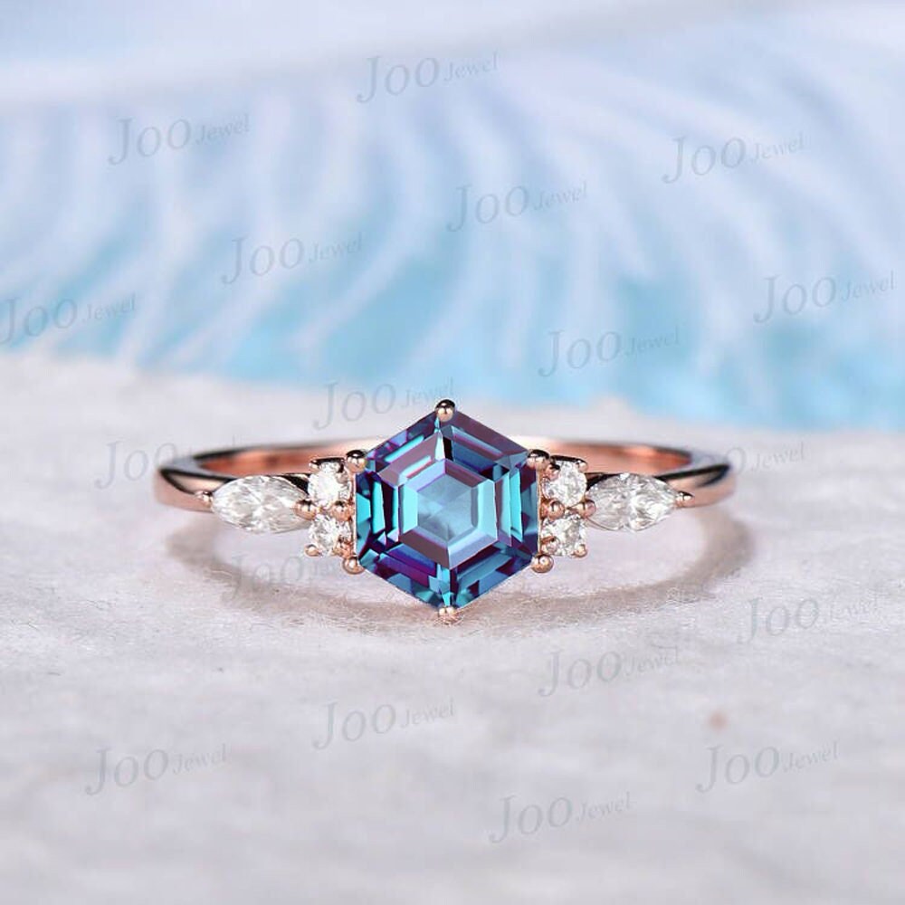 Hexagon Verlobungsring Alexandrit Ring Vintage Versprechen Farbwechsel Personalisiert Geburtstag Jahrestag Geschenk Frauen Juni Geburtsstein von JooJewel