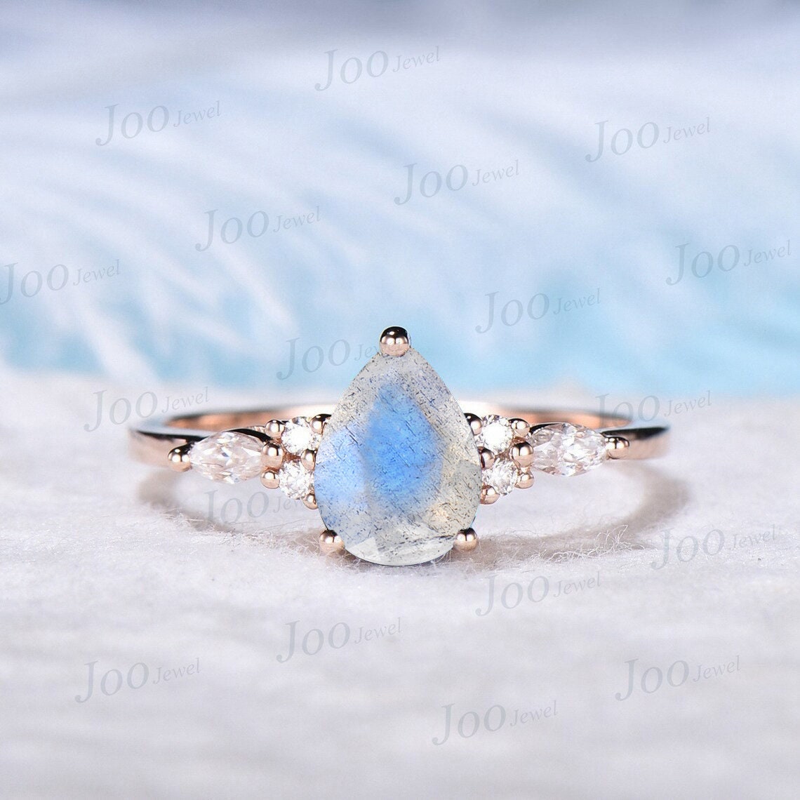 Natürlicher Blauer Labradorit Ring Sterling Silber Birne Ehering Verlobungsring Mondstein Edelstein Schmuck Individuelles Geschenk Für Frauen von JooJewel