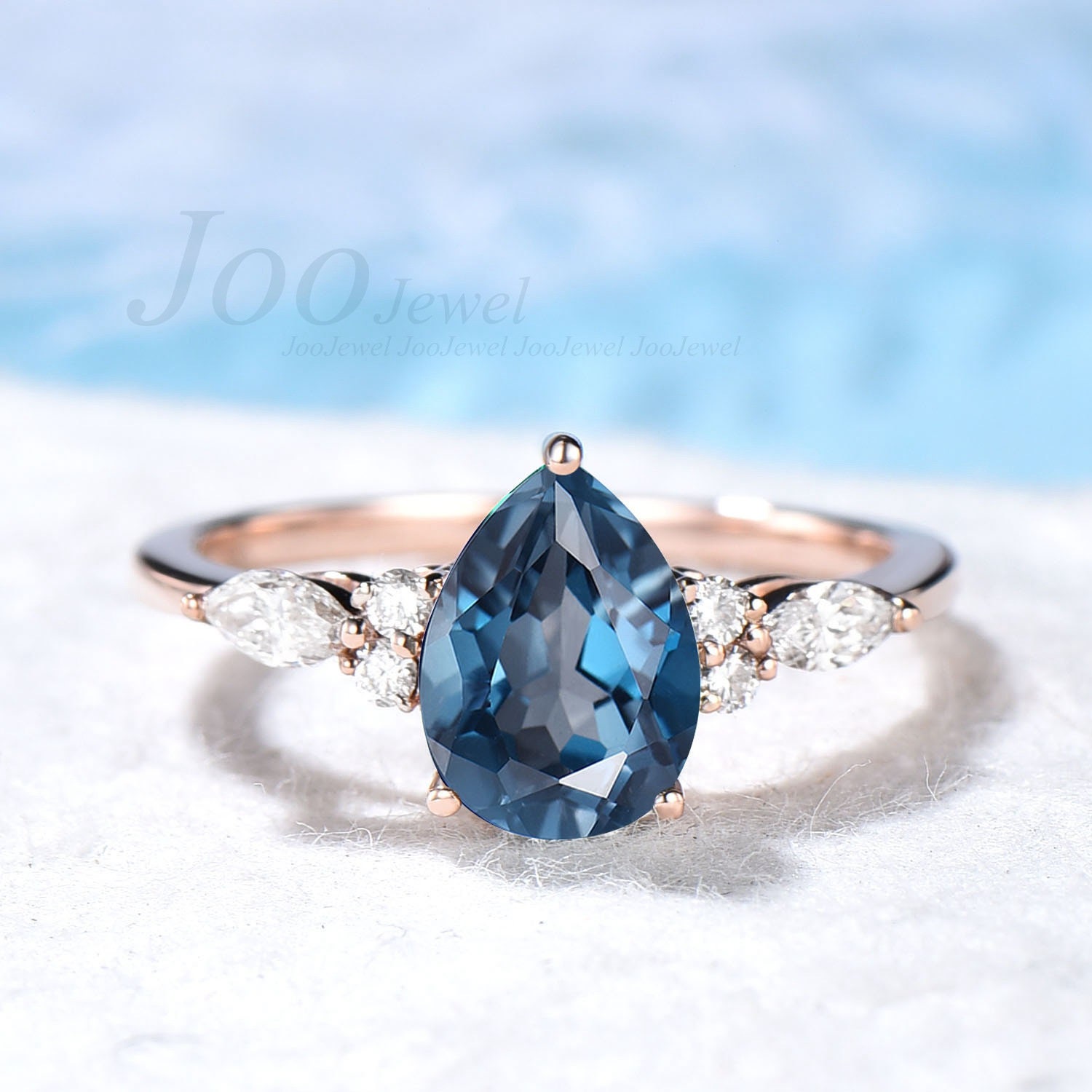 Natur London Blautopas Ring Sterling Silber Pear Topaz Verlobungsring Dezember Geburtsstein Zierliche Tropfen Jahrestag Geschenk Für Frauen von JooJewel