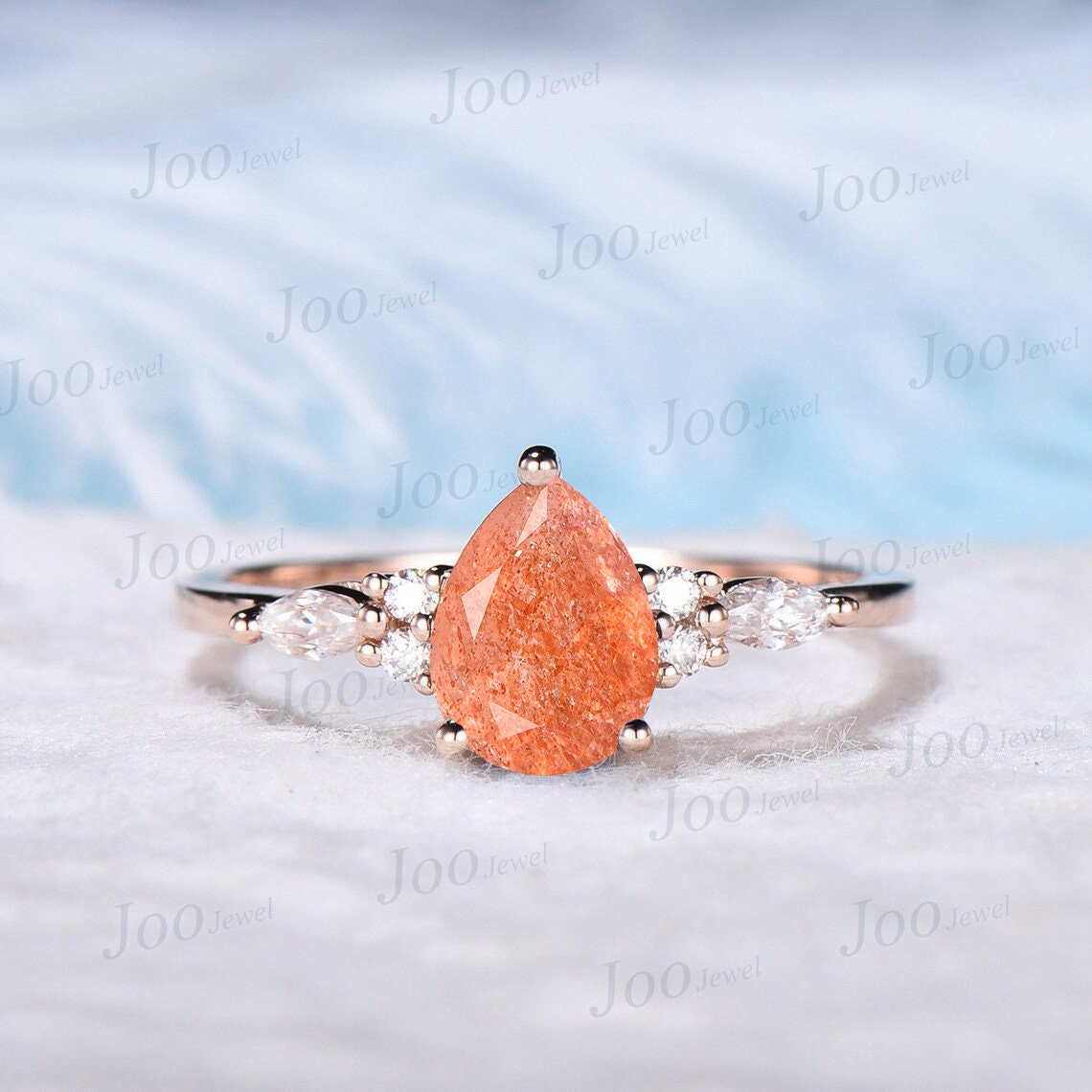 Natur Sonnenstein Ring Birne Sterling Silber Echt Verlobungsring Orange Stein Personalisiert Geschenk Vintage Zierliche Für Mädchen Frauen von JooJewel