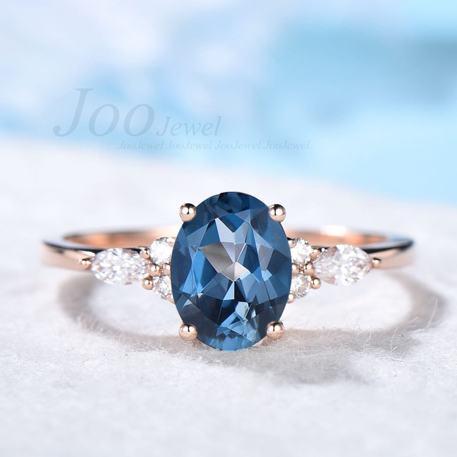 Oval Natur London Blautopas Ring Sterling Rose Gold Echte Topas Cluster Versprechen Dezember Geburtsstein 4. Jahrestag Geschenk Für Frauen von JooJewel