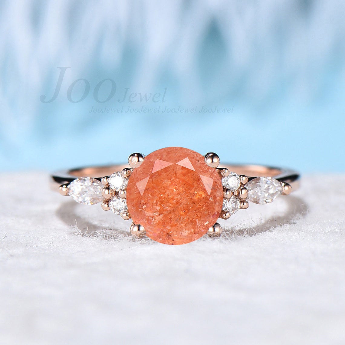 Rundschliff Sonnenstein Ring Silber Natur Edelstein Heilkristall 7mm Orange Verlobungsringe Energie Schmuck Geschenk Frauen von JooJewel