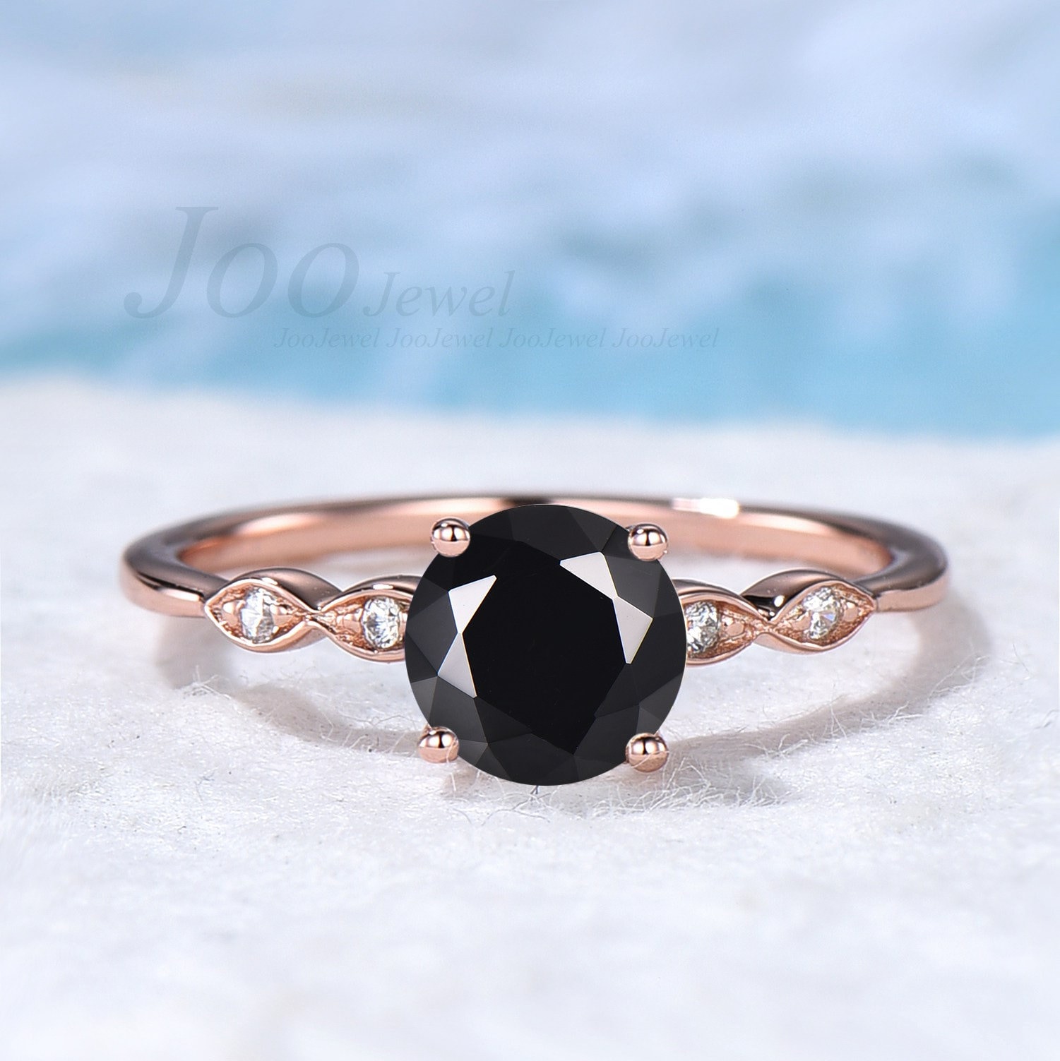 Sterling Silber Ring Mit Stein Für Frauen 1Ct Rund Natur Schwarzer Onyx Schwarz Edelstein Solitär Vintage Jubiläum von JooJewel