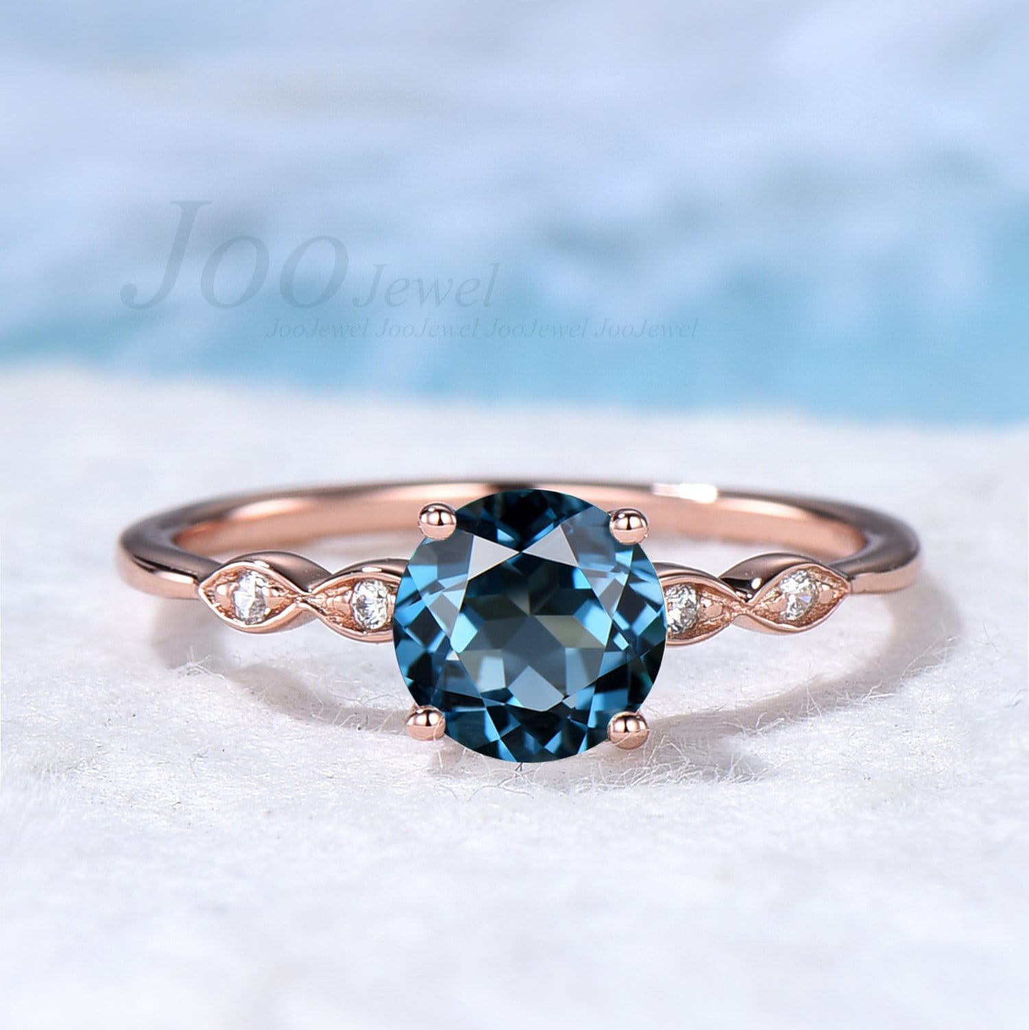 sterling Silber Dezember Geburtsstein Ring Natur London Blau Topas Verlobungsring Vintage Edelstein Milgrain Marquise Ehering Frauen von JooJewel