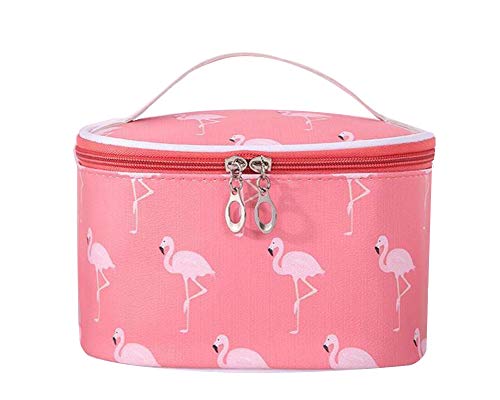 Tragbare Flamingo Kosmetiktasche für Mädchen, Frauen Reise Schminktasche Große Make-Up Taschen Wasserdicht Kulturbeutel mit Make-up Pinselhalter Make Up Etui mit Griff,Rot von JooNeng