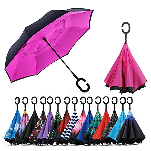 Jooayou winddichter doppellagiger Wende-Regenschirm mit UV-Schutz,selbststehendem Stock,C-förmigem Griff,Tragetasche mit Schultergurten 1 rosarot Jooayou winddichter doppellagiger Wende-Regenschirm mit UV-Schutz,selbststehendem Stock,C-förmigem Griff,Tragetasche mit Schultergurten 1 rosarot von Jooayou