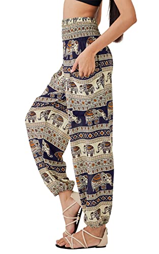 Joob Joob Boho-Hose für Damen, fließend, lockere Harems-/Hippie-Hose, lässig, Yoga, Bohemian-Jogger, bequemer Lounge-Pyjama, Marineblau, Large-X-Large von Joob Joob