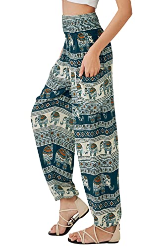 Joob Joob Boho-Hose für Damen – Hippie-Haremshose für Damen – Yogahose für Damen – bequeme böhmische fließende Hippie-Kleidung, Blaugrün/Ein Hauch von Paradies (Trace of Paradise), S/M von Joob Joob