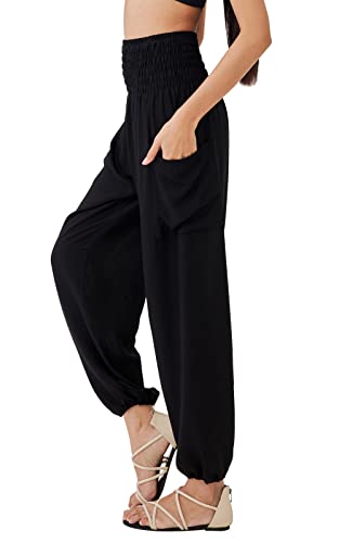 Joob Joob Boho-Hose für Damen – Hippie-Haremshose für Damen – Yogahose für Damen – bequeme böhmische fließende Hippie-Kleidung, Jet, Large-X-Large von Joob Joob