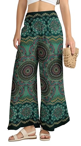 Joob Joob Flowy Damen Palazzo Hose - Weites Bein Sommer Boho Haremshose mit Taschen, Aqua, Large-X-Large von Joob Joob