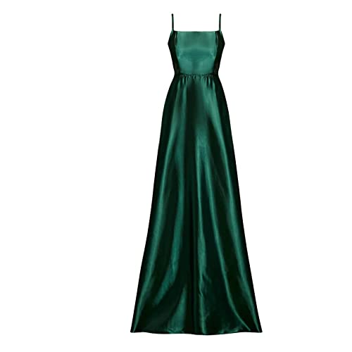 Ballkleider Off Shoulder Kleider Damen Lang Elegant Hochzeit A-Linie Criss-Cross Satin Spaghetti Party Prom Maxi Dress Abendkleider Schlitz Brautkleid Festkleider mit Taschen von Jooffery