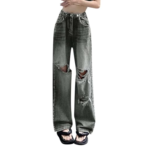 Jooffery Jeans Damen Y2K Cargohose Baggy Denim Hosen Straight Leg Jeanshose Hip Hop Boyfriend Cargo Jeans Vintage Bedruckte Loose Pants 90er E-Girl Streetwear von Jooffery