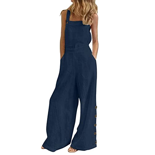 Jooffery Damen Solide latzhose Elegant Jumpsuit Baggy Baumwolle Playsuit Overall Breite Beine Retro Schlabberhose mit Taschen S-3XL von Jooffery