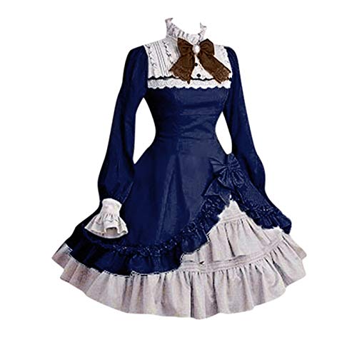 Jooffery Elegant Langarm Punk Style Kleider Rüschen Gothic Patchwork Kleid Bowknot Ärmeln A-Linie Square Neck Sommerkleid von Jooffery