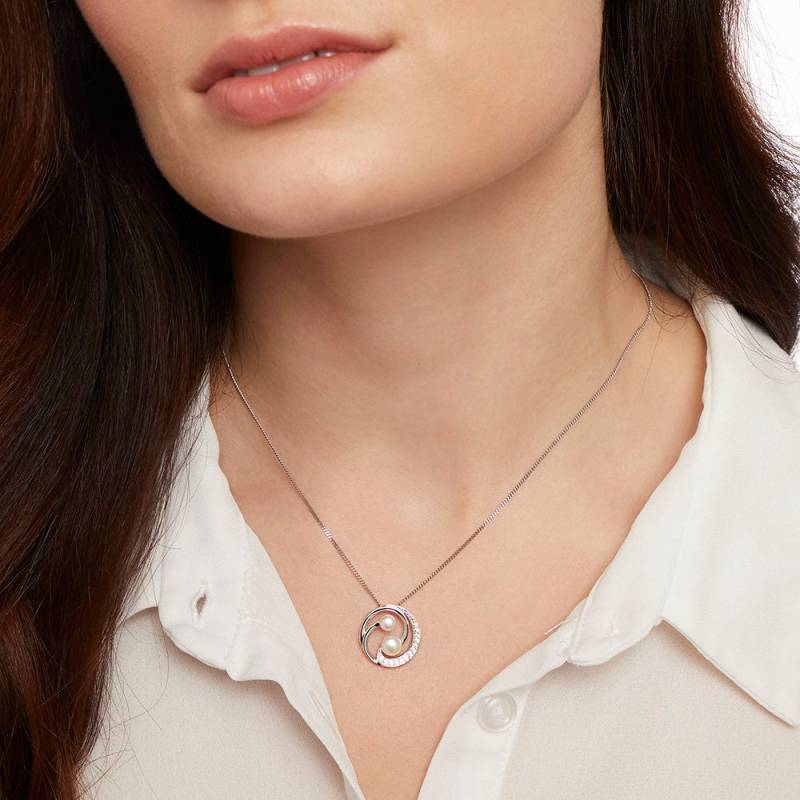 Edelstein Perle Anhänger Halskette, Dünne Kette Cz Swirl Sterling Silber Und Doppelte Halskette Für Sie von JoolsByJennyBrownCo