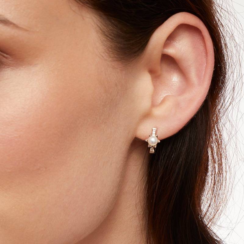 Sterling Silber Huggie Creolen Perlenstern, Zirkonia Steine von JoolsByJennyBrownCo