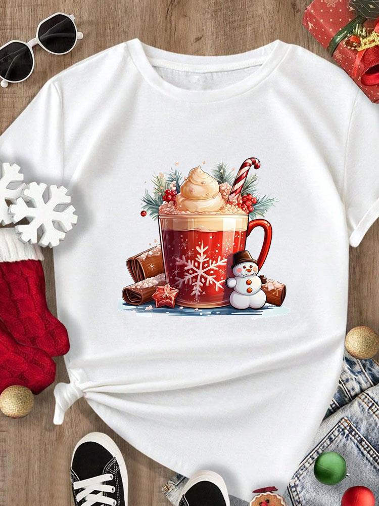 (Asiatische Größe) Aquarellstil Trend T-Shirt Frohe Weihnachten Neujahr Feiertag Top Festival Lässig Damen Print Dame Kurzarm Mode Grafik T-Shirts M von Joom DACH
