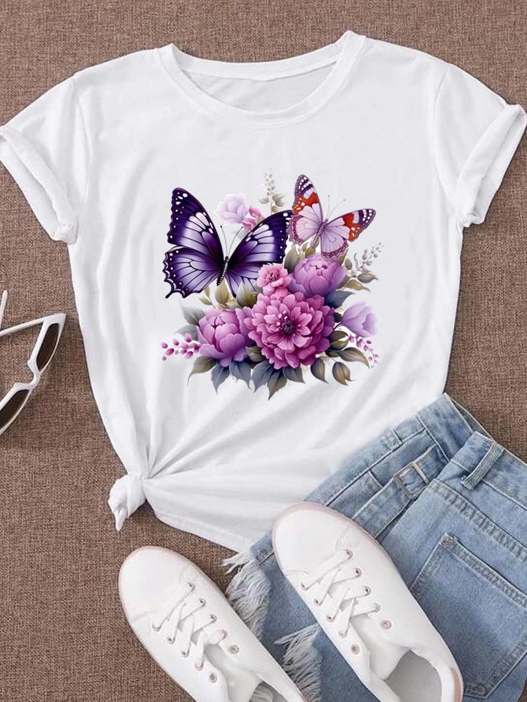 (Asiatische Größe) Blumen-Trend, niedlicher Stil der 90er Jahre, Damen-Kurzarm-Modekleidung, lässiges T-Shirt, weibliches Print-Dame-T-Shirt mit Grafik-T-Shirts 5XL von Joom DACH