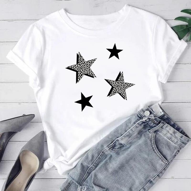(Asiatische Größe) Frauen Mode T Shirt Leopard Stern Trend Nette Süße 90er Jahre Frau Weibliche T Kleidung Kurzarm Print T Top grafische T-shirts 4XL von Joom DACH