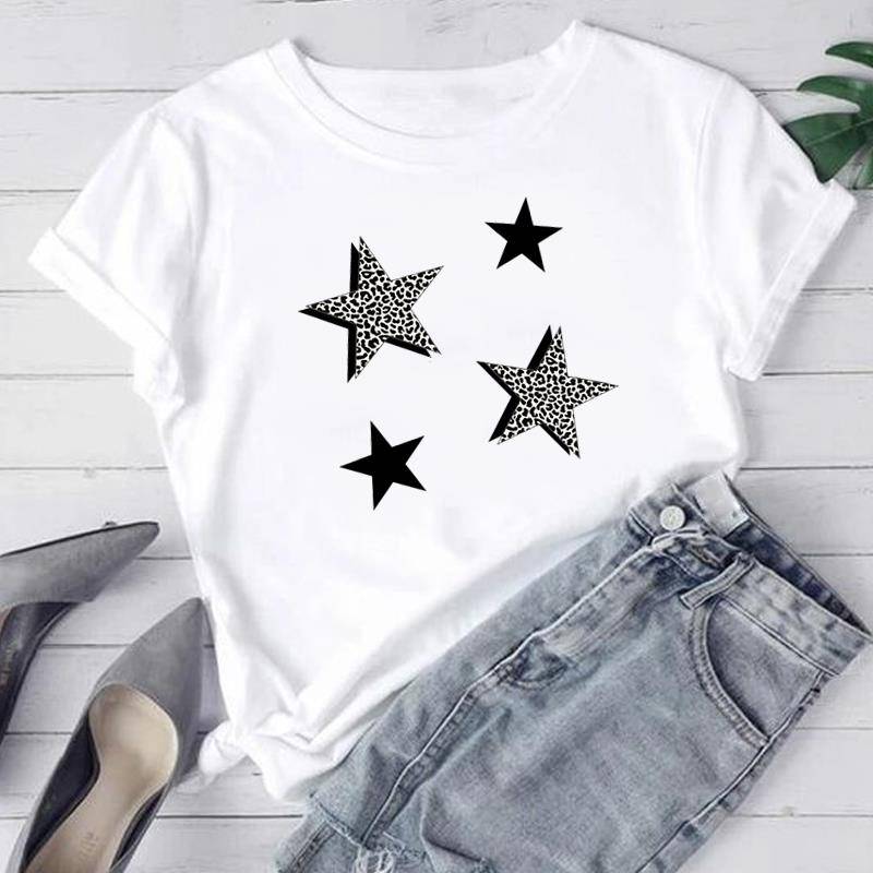 (Asiatische Größe) Frauen Mode T Shirt Leopard Stern Trend Nette Süße 90er Jahre Frau Weibliche T Kleidung Kurzarm Print T Top grafische T-shirts 4XL von Joom DACH