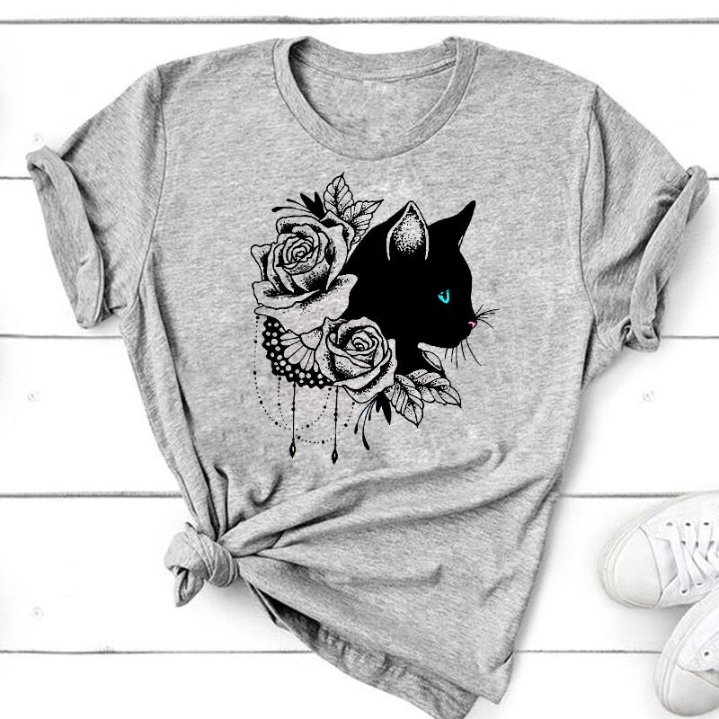 (Asiatische Größe) Grafik-T-Shirt für Damen, Katze, Bücher, Liebe, süß, Trend, modisch, lässig, bedruckt, kurzärmelig, Sommer-Top, Damen, weiblich, T-Shirt, Kleidung, T-Shirt 3XL von Joom DACH