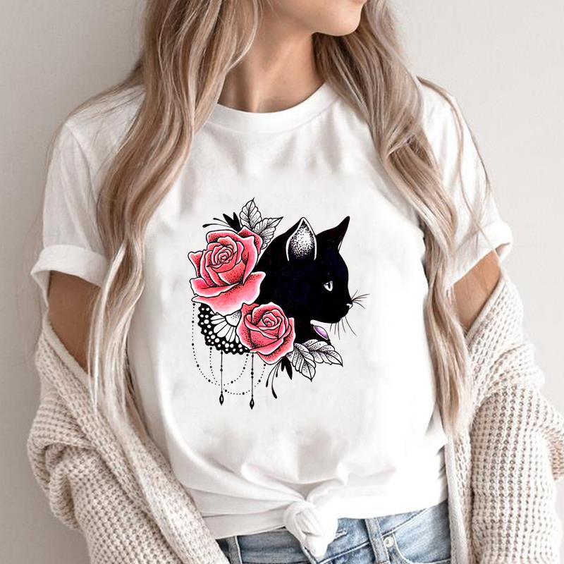(Asiatische Größe) Grafik-T-Shirt für Damen, Katze, Bücher, Liebe, süß, Trend, modisch, lässig, bedruckt, kurzärmelig, Sommer-Top, Damen, weiblich, T-Shirt, Kleidung, T-Shirt 3XL von Joom DACH
