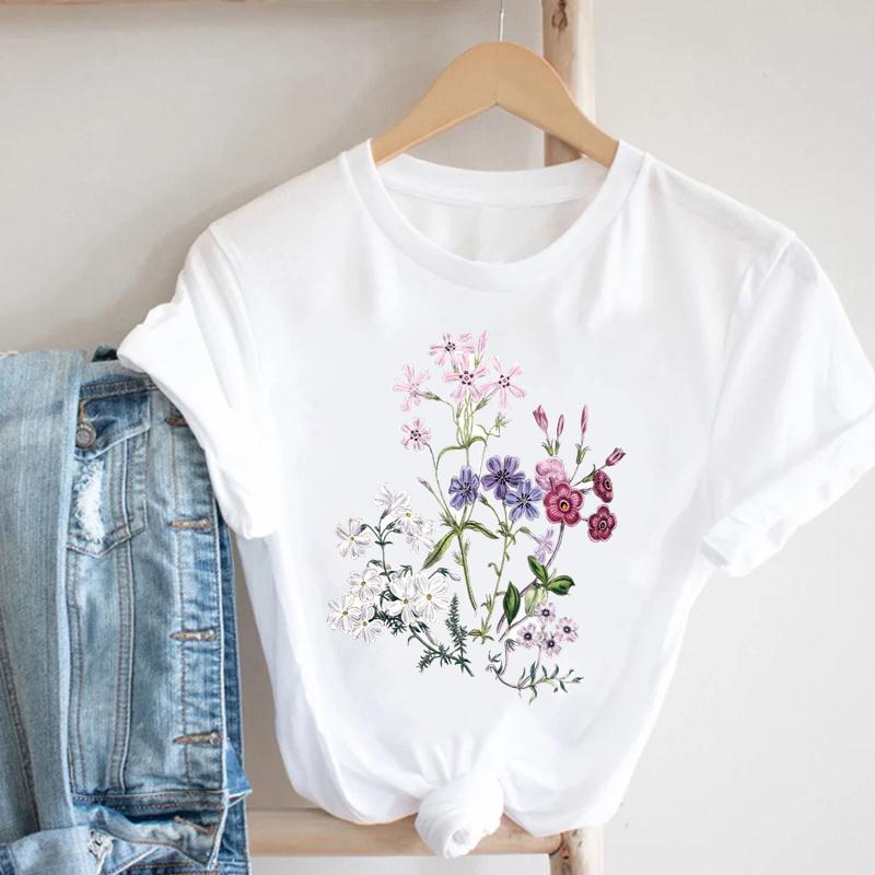 (Asiatische Größe) Kurzarm T-Shirt Top Mode T-Shirt Kleidung 90er Jahre Blumen Frühling 90er Jahre Casual Damen Print Sommer Dame Weiblich Grafik T-Shirt XXXXL von Joom DACH