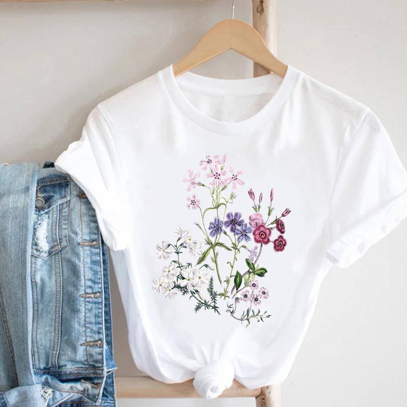 (Asiatische Größe) Kurzarm T-Shirt Top Mode T-Shirt Kleidung 90er Jahre Blumen Frühling 90er Jahre Casual Damen Print Sommer Dame Weiblich Grafik T-Shirt XXXXL von Joom DACH