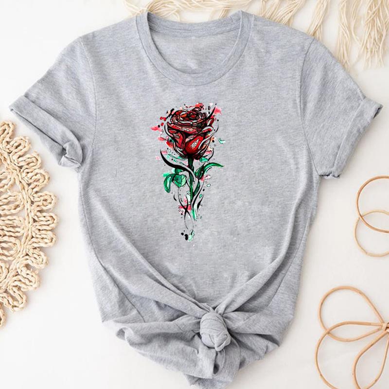 (Asiatische Größe)T Top Mode Vintage Malerei Blume Süße T Shirt Kleidung Casual Kurzarm Frauen Druck Dame Weibliche Grafik T-shirt XXXL von Joom DACH