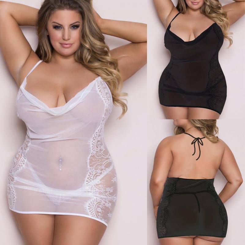 (Kung Pao Hühnerfleisch)Frauen Plus Size Bandage Babydoll Set Spitze Musselin Sexy Dessous mit G-String 3XL weiß von Joom DACH
