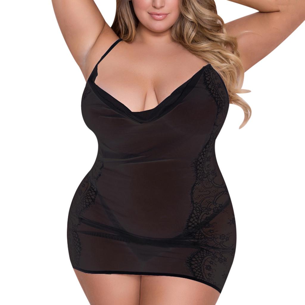 (Kung Pao Hühnerfleisch)Frauen Plus Size Bandage Babydoll Set Spitze Musselin Sexy Dessous mit G-String XXXXL schwarz von Joom DACH