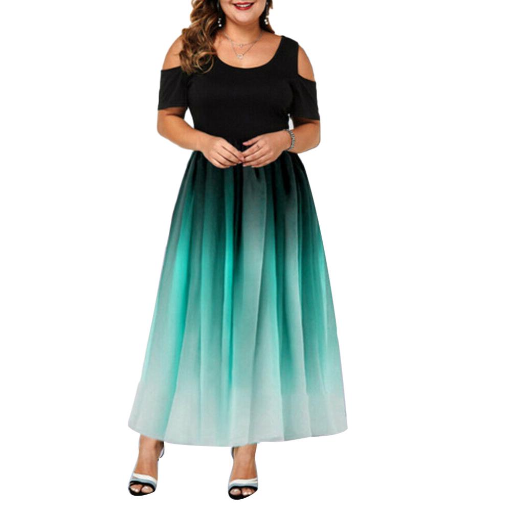 (L-6XL) Damen Eleganter Farbverlauf Plus Size Kurzarm Schlankes Maxi-Partykleid Abendparty Cocktail-Formelles Kleid XXL grün von Joom DACH