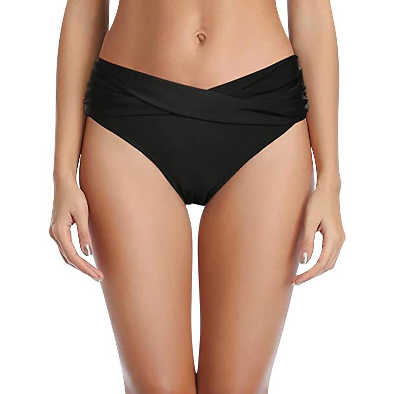 (Qunide) Damen-Bikinihose mit niedriger Taille, gerüscht, Badeanzug, Slip, Hose XL schwarz von Joom DACH