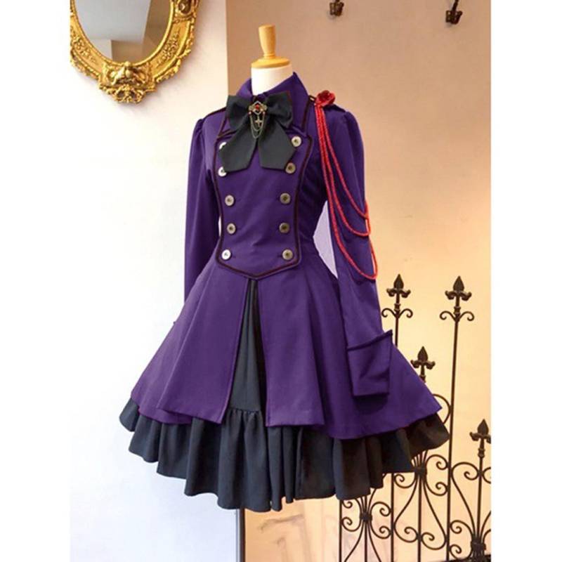 (SU)Mode Frauen Vintage Gothic Gericht Quadrat Kragen Patchwork Prinzessin Kleid M violett von Joom DACH